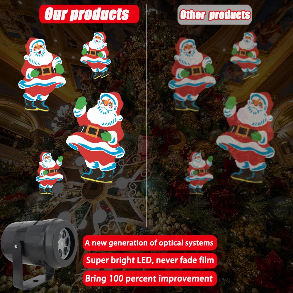 New Rotary Projection Lights 6 Change Card Non-Fading Led Lamps Laser Projector Christmas Stage DJ Holiday Party Pattern Gifts