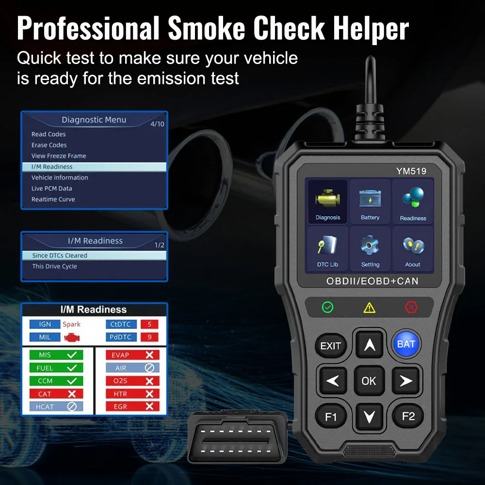Code Reader Fault Code Scanner Multi-language YM519 Car Diagnostic Tool OBD2 Code Reader Check Engine System Battery Tester 5