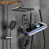 Newly Piano Digital Shower Set of 12 Inch Rainfall Shower Head Hot Cold Bathroom Mixer Faucets Brass Grey Digital Shower System 1