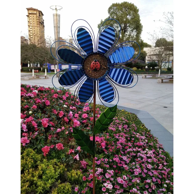 Fémszél -Fonó Kerti Pinwheels Udvari Művészeti Kinetikus Szélszobrok És Fonók 360 Fokos Forgó Gyep Díszek Színes Dekoráció - Image 4