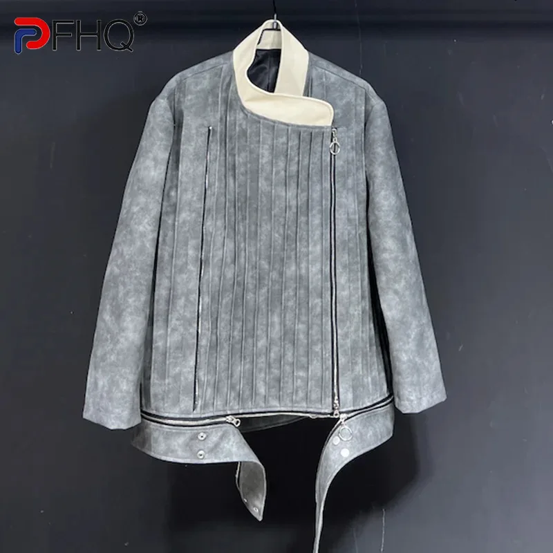 

PFHQ Men's Winter PU Leather Texture Jackets Popular Vintage Stand Collar Casual New Zipper Personality Avant-garde Coat 21Z3420