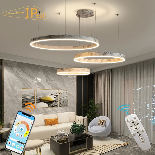 CHYING Modern Pendant Light, Dimmable LED 3-Leaves Irregular Ring  Chandeliers 59 inch 44W 3080LM with Remote Control Adjustable Hanging  Ceiling Lamp Fixture for Living Room Bedroom Dining Room - Amazon.com