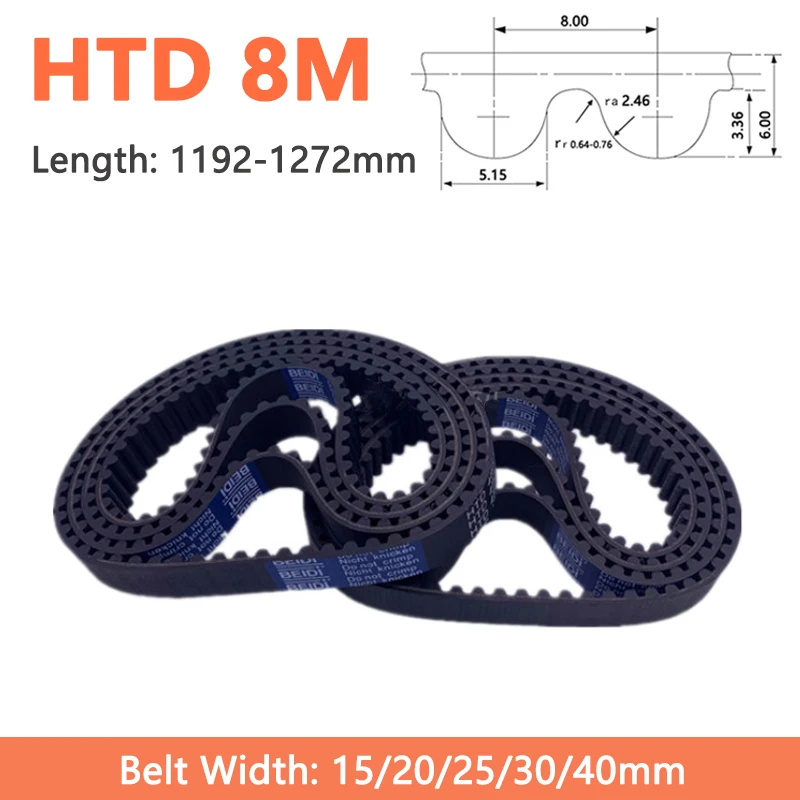 

1pc HTD 8M Timing Belt Width 15 20 25 30 40mm HTD8M Rubber Closed Loop Synchronous Drive Belt Length 1192 1200 1208 1216-1272mm