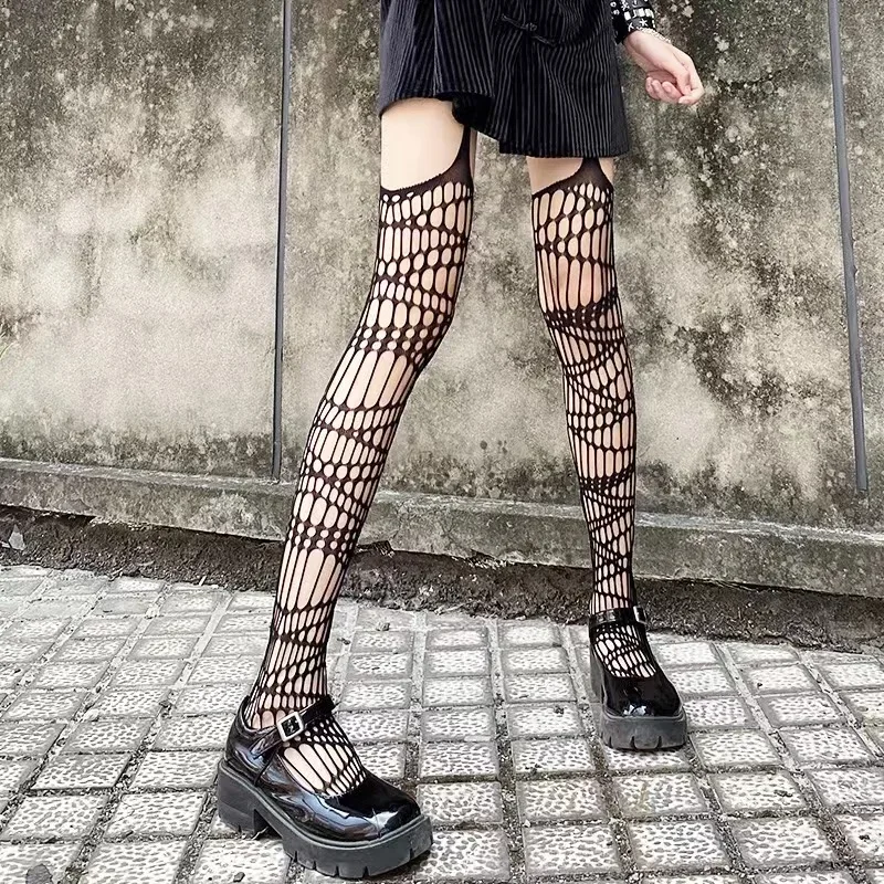 Gothic Fledermaus Lange Sexy Netzstrümpfe Frauen Harajuku Alternative Mesh Fledermaus Strumpfhosen Dessous Haut Oberschenkel Hohe Strumpfbänder Strumpfwaren – Detail 14