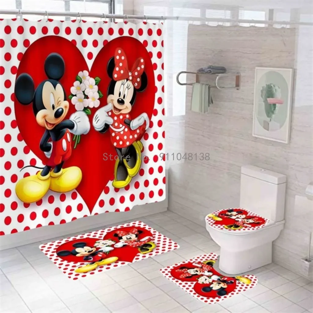 Disney Mickey Mouse Minnie Shower Curtain Waterproof Cute Cartoon Pattern Shower Curtain with Hooks for Bathroom Decor Gifts