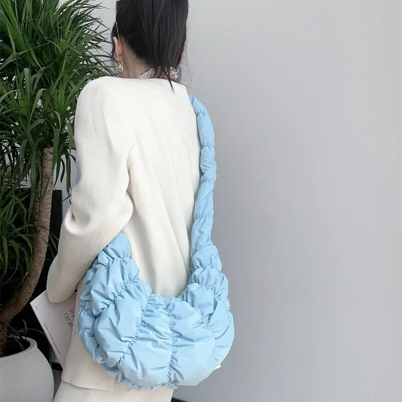 Fashion Quilted Shoulder Bag Ruched Padded Crossbody Bags for Woman Nylon Cotton Croissant Designer Half Moon Cloud Hobos Tote