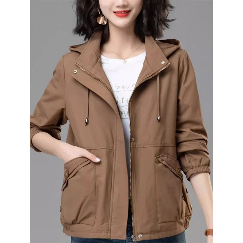 4XL Leisure Women's Short Jacket Spring And Autumn Trench 2024New Loose Oversized Middle-Aged Mother Hooded Baseball Jacket Top