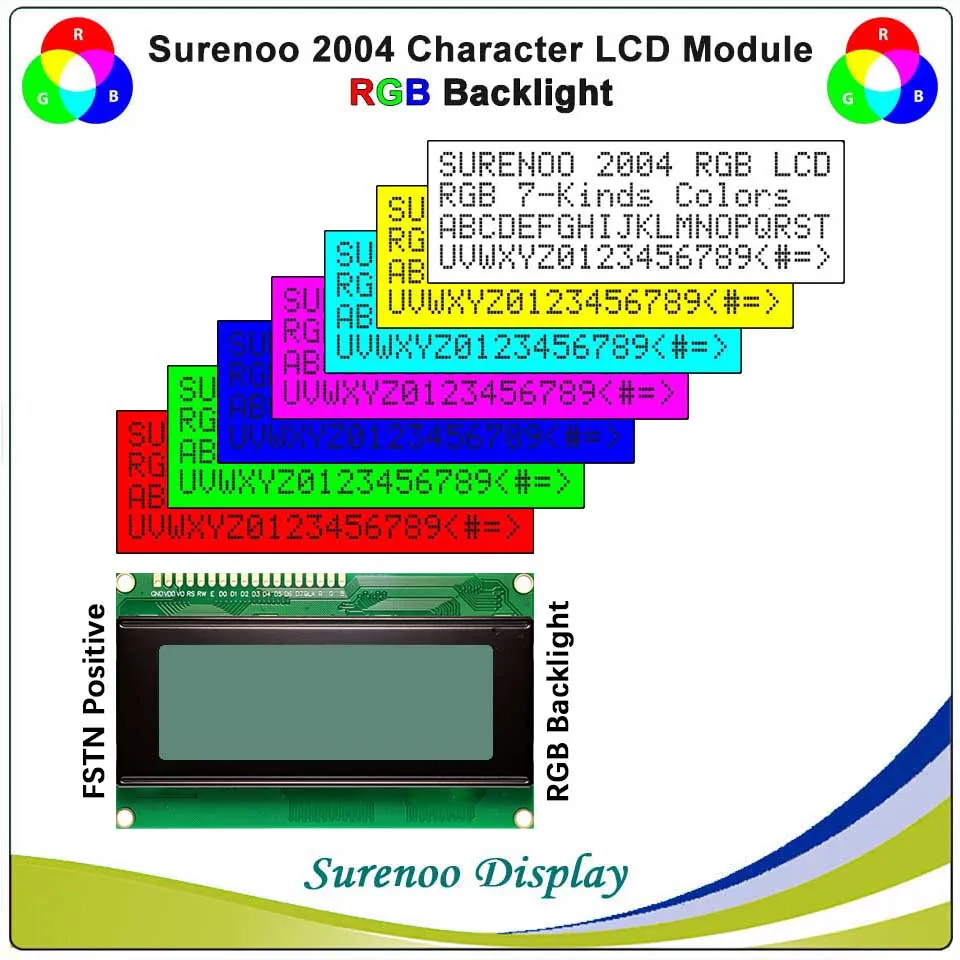 Surenoo 2004 204 20*4 Character LCD Module Display Panel Screen RGB LED Backlight English-cyrillic (Russian)