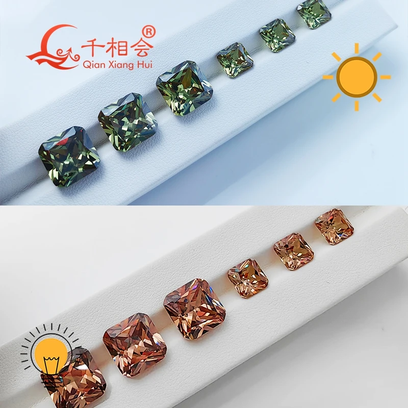 8x8 12x12mm  square cut corner Turkey Diaspore Gibbsite Zultanite green yellow change color cubic zirconia loose stone cz