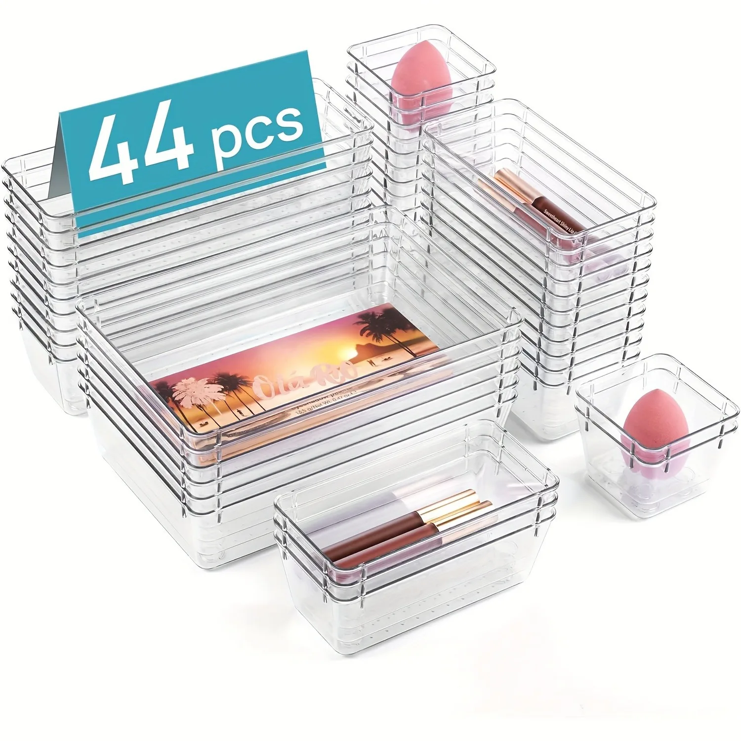 A Set Of 25/44 Ultimate Drawer Storage Solution Kit - Transparent Multifunctional Plastic Storage Set With Adjustable Dividers A 3