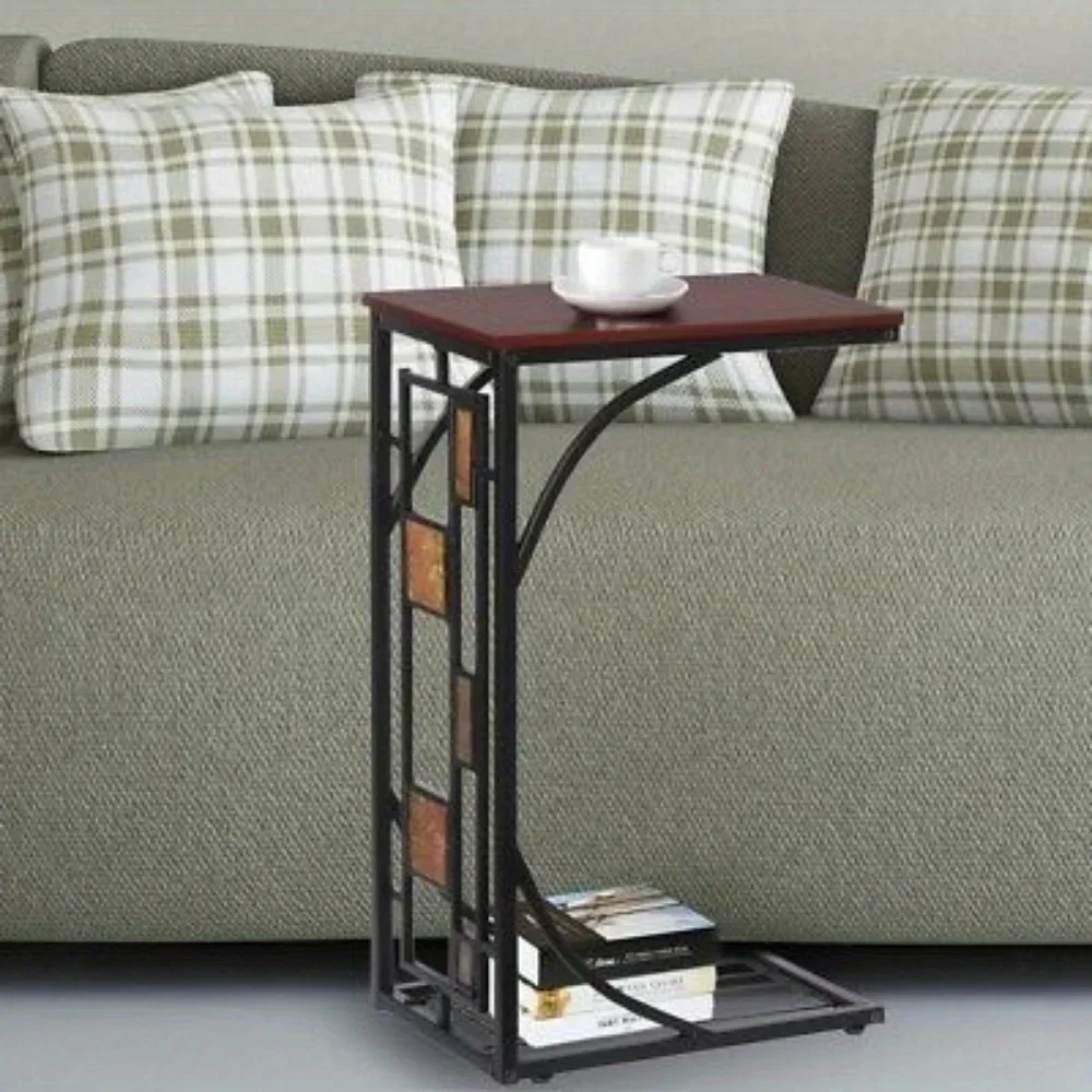 C Shaped End Table for Living Room Sofa Side Table Coffee Snack Tray