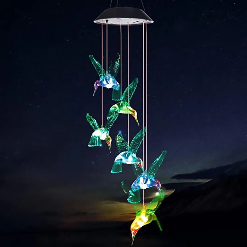 Solar Lights Outdoor Hummingbird Wind Chime Wind Chime Solar Color Changing Solar Night Light Christmas Decoration New Year Gift solar fairy light outdoor powered led wind chime ip65 waterproof butterfly hummingbird lawn lamps for garden yard decoration