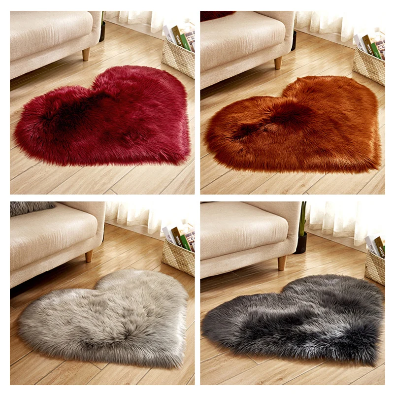 Furry Solid Color Heart Rug Bedroom Bedside Floor Cushion Living Room Coffee Table Mat Fashion Home Decor Anti-Slip Carpets