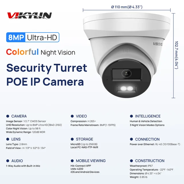 10PCS Vikylin 8MP Smart Hybrid Light IP Camera OEM Hikvision DS 2CD1383G2 LIUF Built in Mic 10PCS Vikylin 8MP Smart Hybrid Light IP Camera OEM Hikvision DS-2CD1383G2-LIUF Built-in Mic SD Card slot Surveillance IP Cameras
