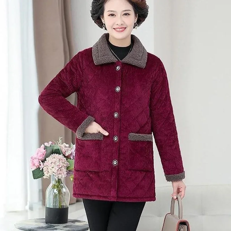 Corduroy Winter Coat Women Puffer Jacket Winter New Korean Style Long Ladies Over-the-knee Cotton Padded Jacket Keep Warm