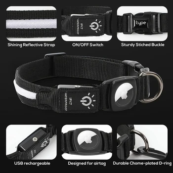 Led Dog Collar For Apple Airtag Finder WaterProof Light USB Chargeable Airtag Collar Pet Accessories for Puppy Medium Large Dogs 1