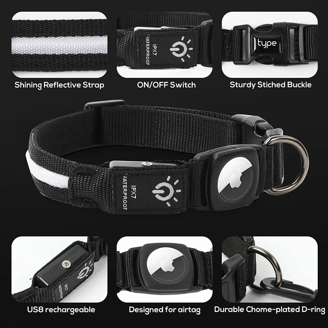 Led Dog Collar For Apple Airtag Finder WaterProof Light USB Chargeable Airtag Collar Pet Accessories for Puppy Medium Large Dogs 1