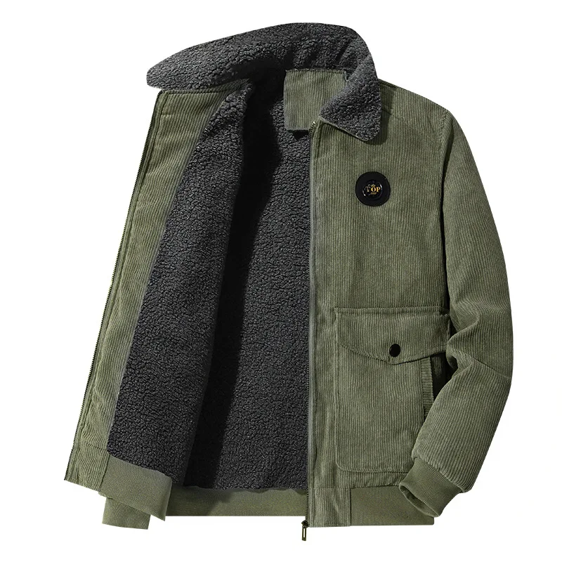 Men's Corduroy Solid Color Sherpa Winter Casual Cotton Coat