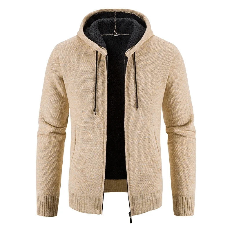 Hooded Cardigan Zipper Sweater 2023 Winter Men Pure Color Casual Plush Thickened Jacket Sweater Hooded Jacket Coat Men Clothing