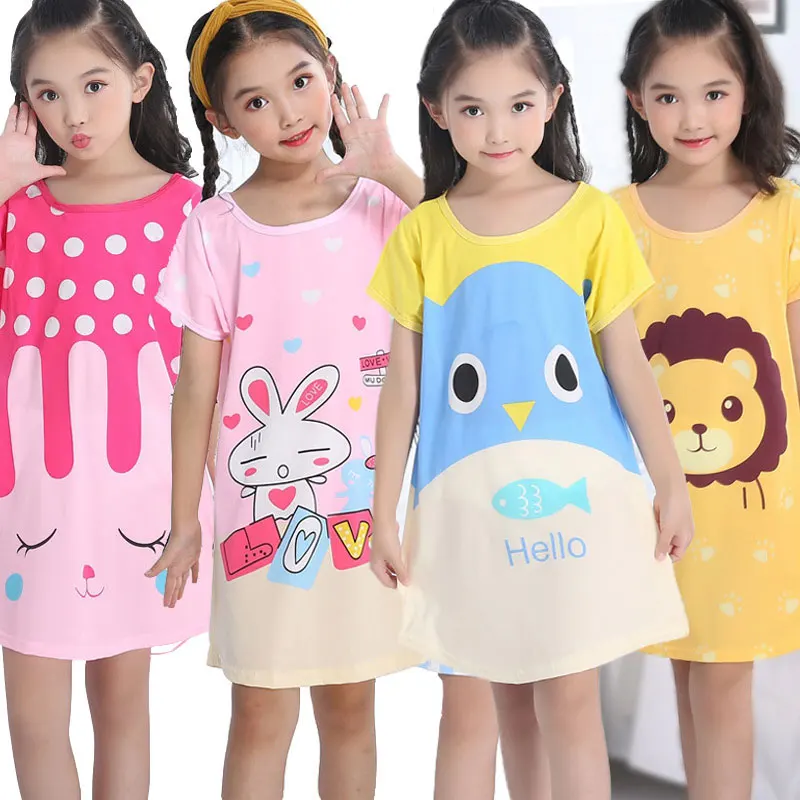 Summer Girl Nightgown Cartoon Pajamas Dress For Kids Teenager Night Dress 3-10years Baby Nightdress