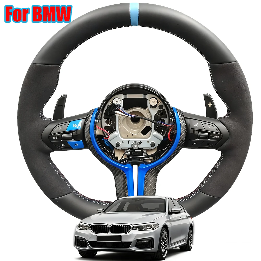 BMW F01 F07 F10 F11 F15 F16 F20 F22 F30 F31 F32 F34 F36 M3 F80 M4 F82 용 블루 M1 M2 버튼 하프 알칸타라 스티어링 휠