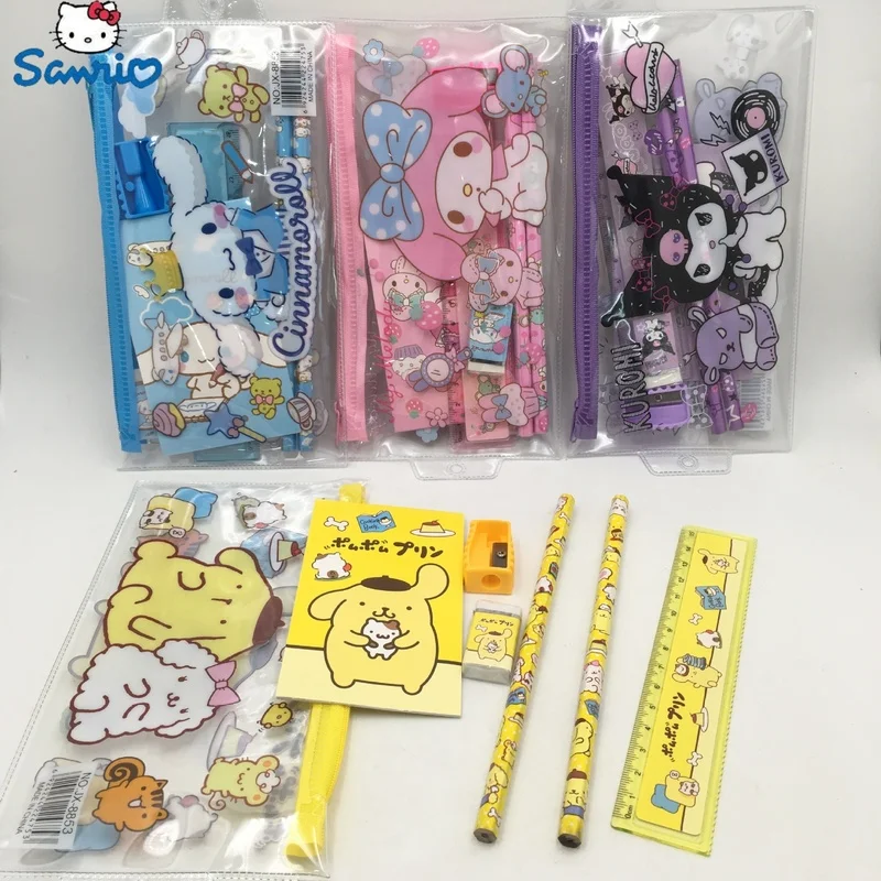 

Sanrio Kuromi Pencil Kulomi Hb Pencil Eraser Combination Storage Bag Set School Kawaii Cute Student Stationery Supplies Gift