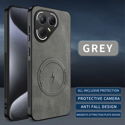 Luxury PU Leather Skin - Friendly Anti - Drop Case with Magnetic Suction - Simple and Stylish Design for Tecno Pova 7 5G (Grey)