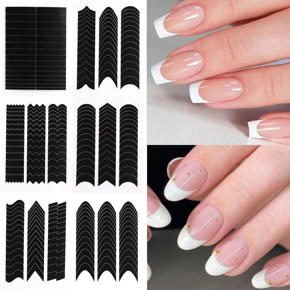 2sheets Geometric Pattern French Tip Nail Stickers French Nail Art