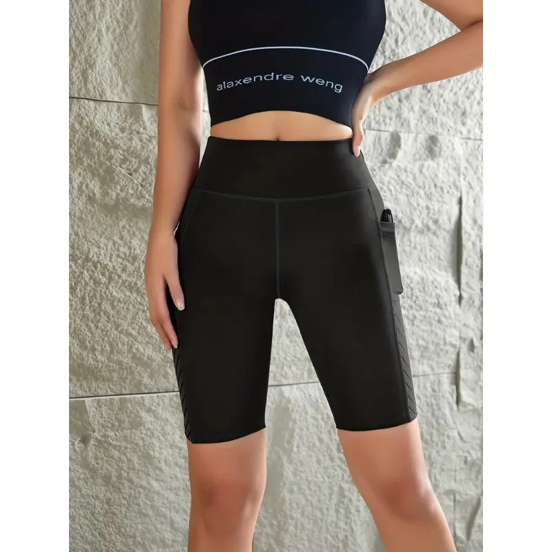 Women\'s High Waist Tight Shorts Black Color Fitness Waist Seamless Sweat Yoga Leggings Female Proof Hip Sports Skinny Pants