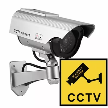 Solar Powered Fake Dummy Surveillance Security Camera CCTV For Office Home with LED Record Light Indoor Outdoor Black / Silver 3