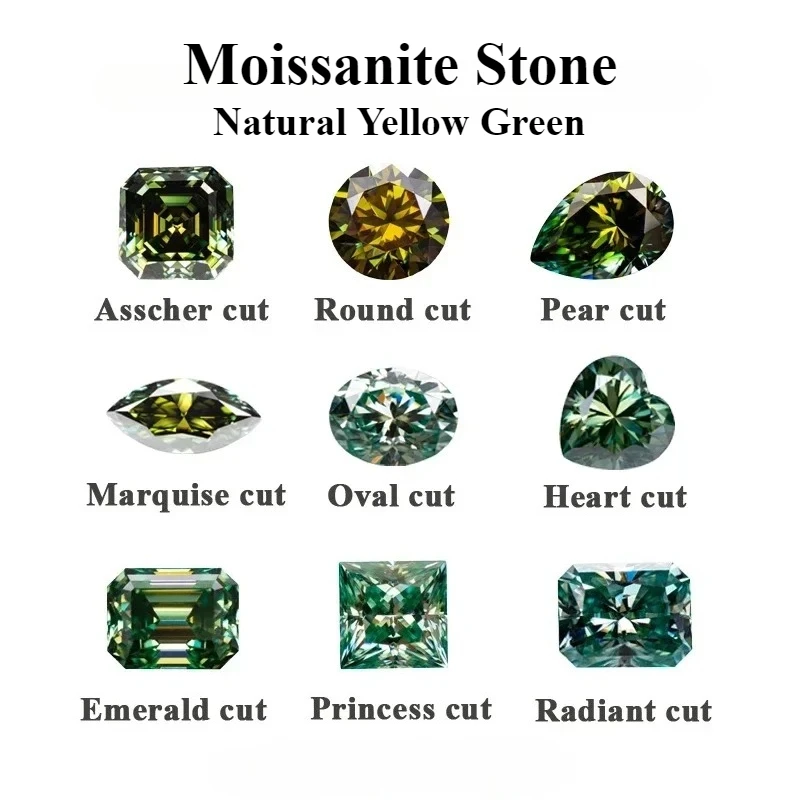 Moissanit-Stein, natürliche gelb-grüne Farbe, mehrere Formen, Edelstein für DIY-Charms, Schmuckherstellungsmaterialien mit Zertifikat – Detail 1
