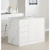 South Shore Myro Kitchen Island, Faux White Marble and White 2
