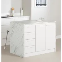 South Shore Myro Kitchen Island, Faux White Marble and White 2