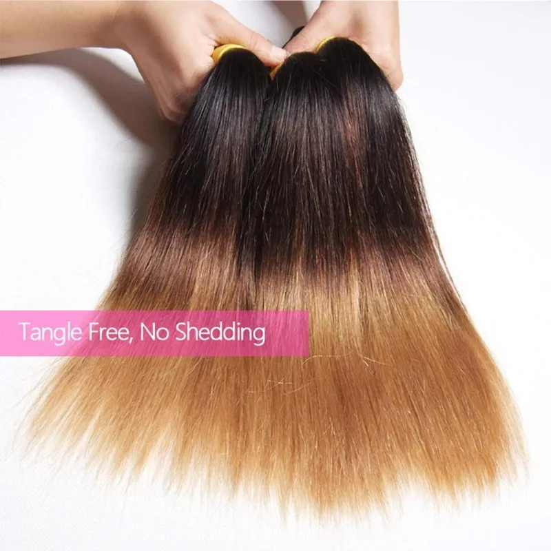 Ombre Brazilian Virgin Human Hair Bundle 12-26Inch Straight Weave Double Weft Extension Hair Bundle 100g/PC T1B/4/27