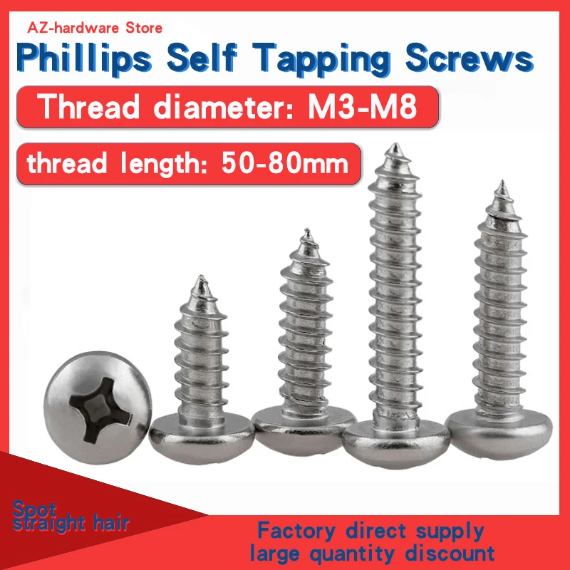 Phillips Round Head Sheet Metal Screw M2.3~M3 Tail Cut 304 Stainless Steel  A2