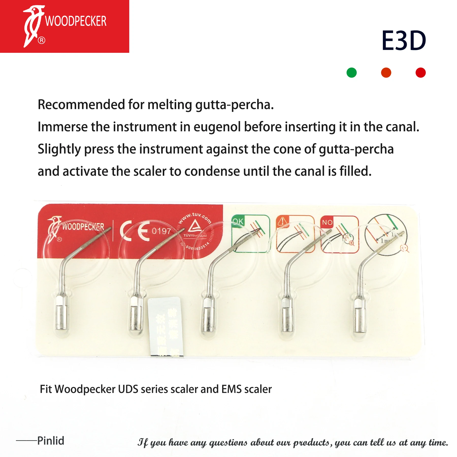 

Woodpecker Dental Ultrasonic Scaler Tips E3D Endodontics Fit EMS Handpiece