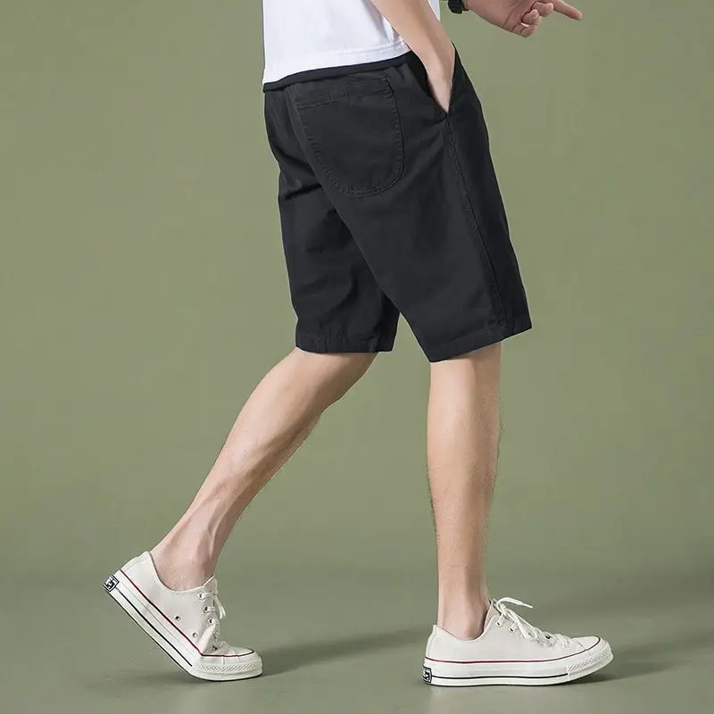 thumbnail image 1 of Bermudas para hombre, pantalones cortos cargo, sólidos, grandes y altos, estilo Harajuku, holgados, para hombre, nuevos pantalones cortos elásticos de verano, de diseñador, cómodos, 1 of 5