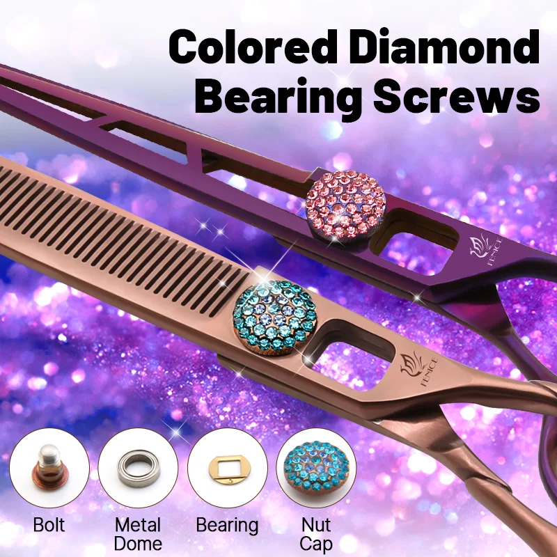 Fenice Fashion Hollow Design 7.0/7.5 Inch High Cobalt Alloy Steel Dog Grooming Scissors Set Straight&Curved&Thinning Tijeras