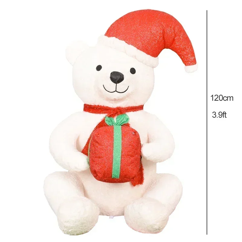 Plush Bear Inflatable Christmas Decoration 3.9ft LED Glowing Polar Bear Blow Up Toys Xmas Decor for Home New Year Party Ornament 6