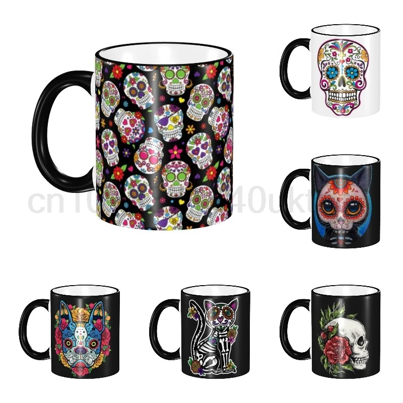 

Забавная кофейная кружка Day of The Dead Sugar Skull, новинка, мексиканская керамическая чайная чашка для подарка, керамическая чашка для молока и чая для мужчин и женщин, 11 унций