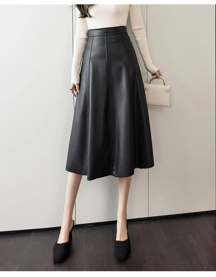 Lederrock Frauen 2025, Herbst Winter, neue Ankunft, hohe Taille, PU-Rock, koreanischer Stil, Maxi-A-Linien-Rock für Frauen, heißer Verkauf – Detail 7