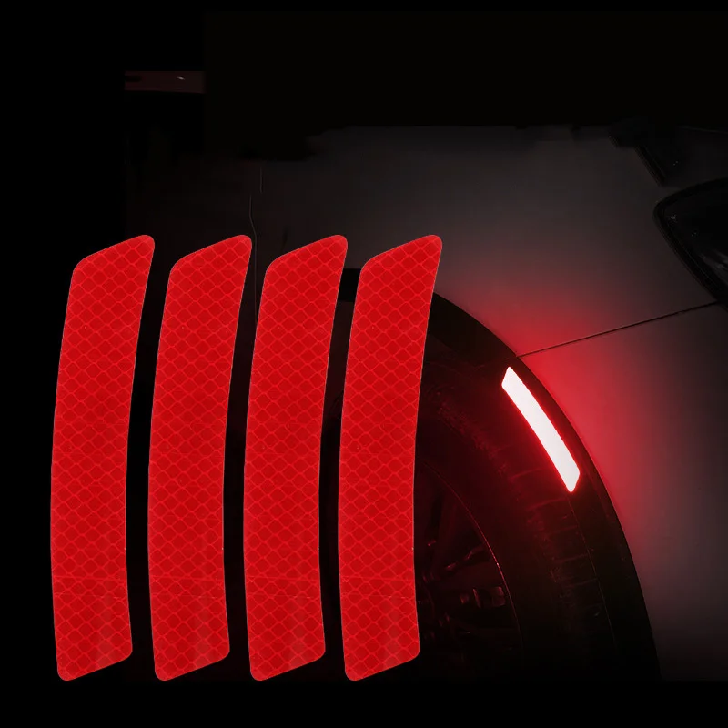 4pcs Car Wheel Eyebrow Reflective Warning Sticker Yellow Red Light Anti ...