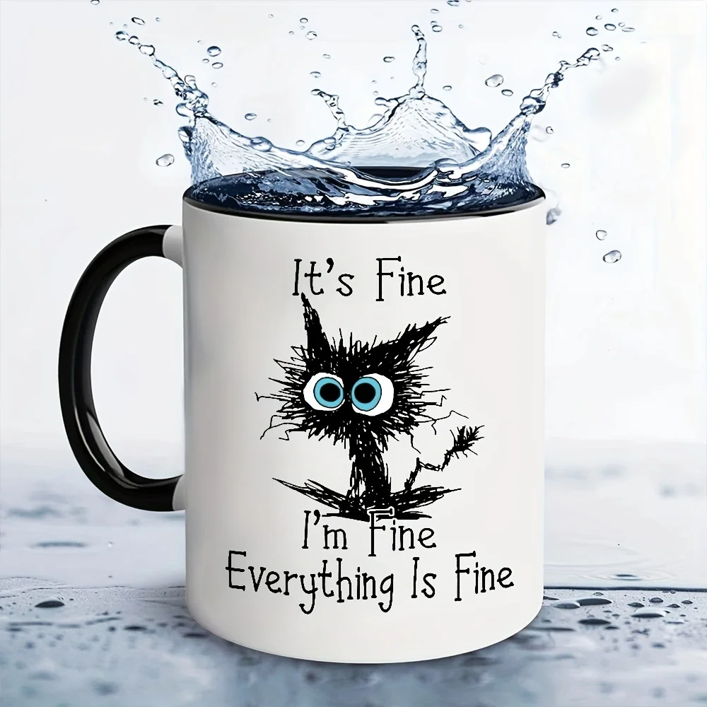 

11oz Poor Cat Coffee Mug, Ceramic Coffee Cups, It's Fine I'm Fine Everything Is Fine Water Cups, Summer Winter Drinkware, Gifts