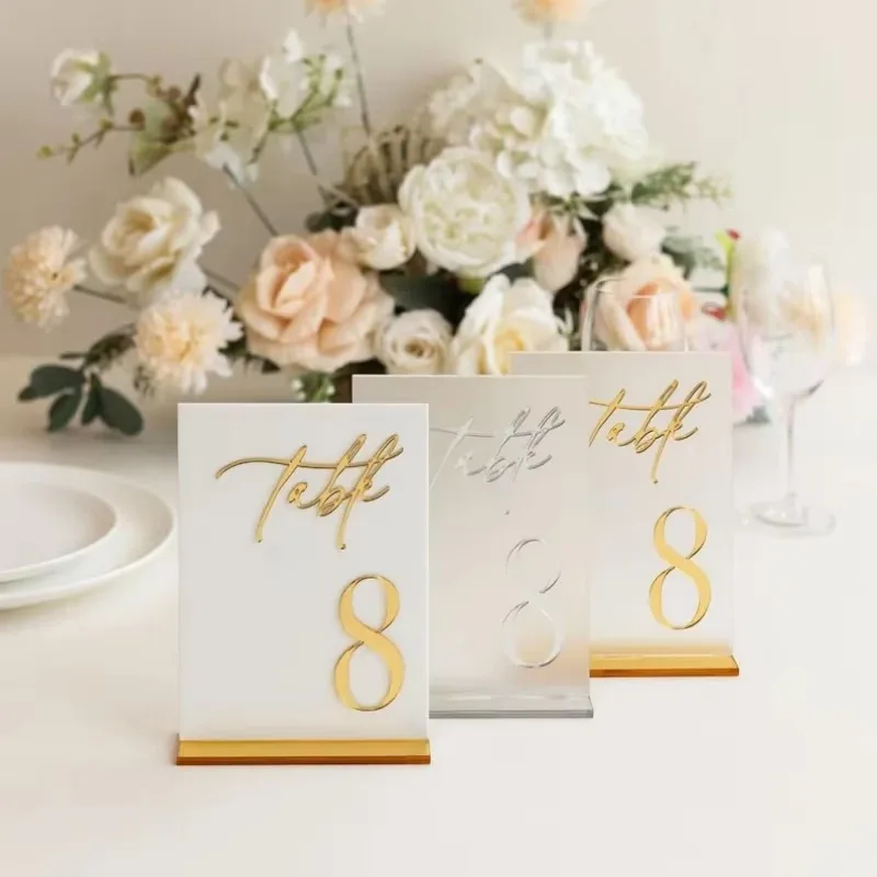 Frosted Acrylic Table Numbers 3D Silver Mirror Table Signs Wedding Decor Wedding Signage Desktop Sign