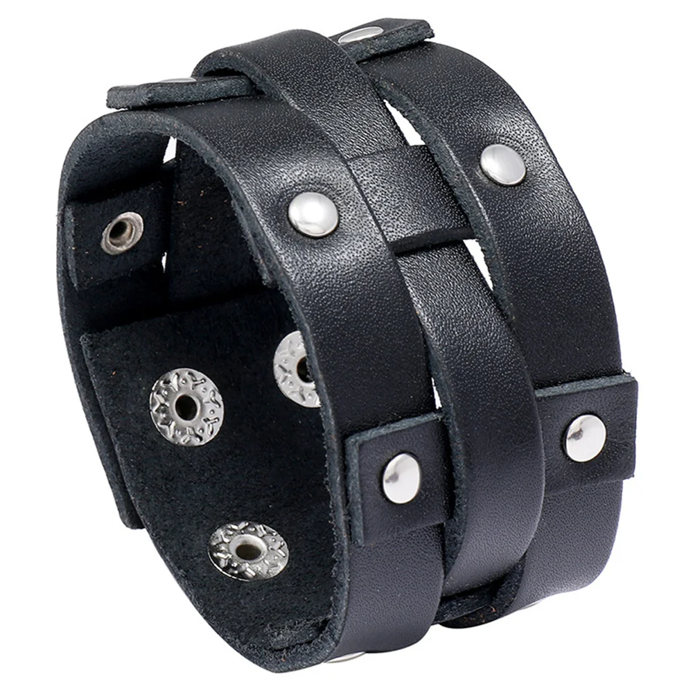 2024 Gothic Punk Hip Hop Rock Spike Rivet Cross Stud Lederarmband Armreif Bangle 7