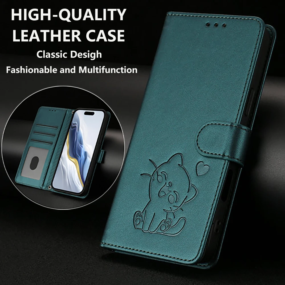 Luxury 3D Embossed Cat Leather Book Case