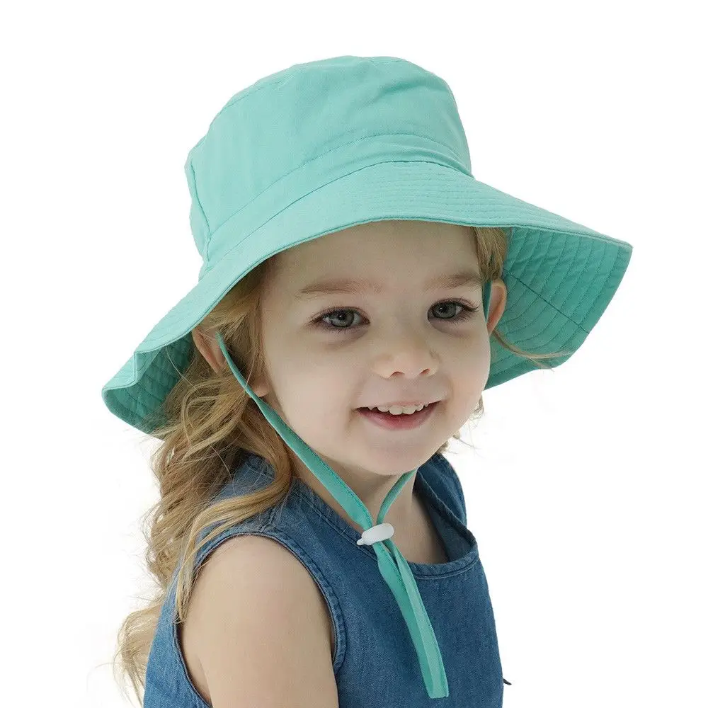 Summer Boys Girls UV Protection Swimming Hats Neck Ear Cover Beach Cap Bucket Hat Baby Sun Hat with Adjustable Chin Strap