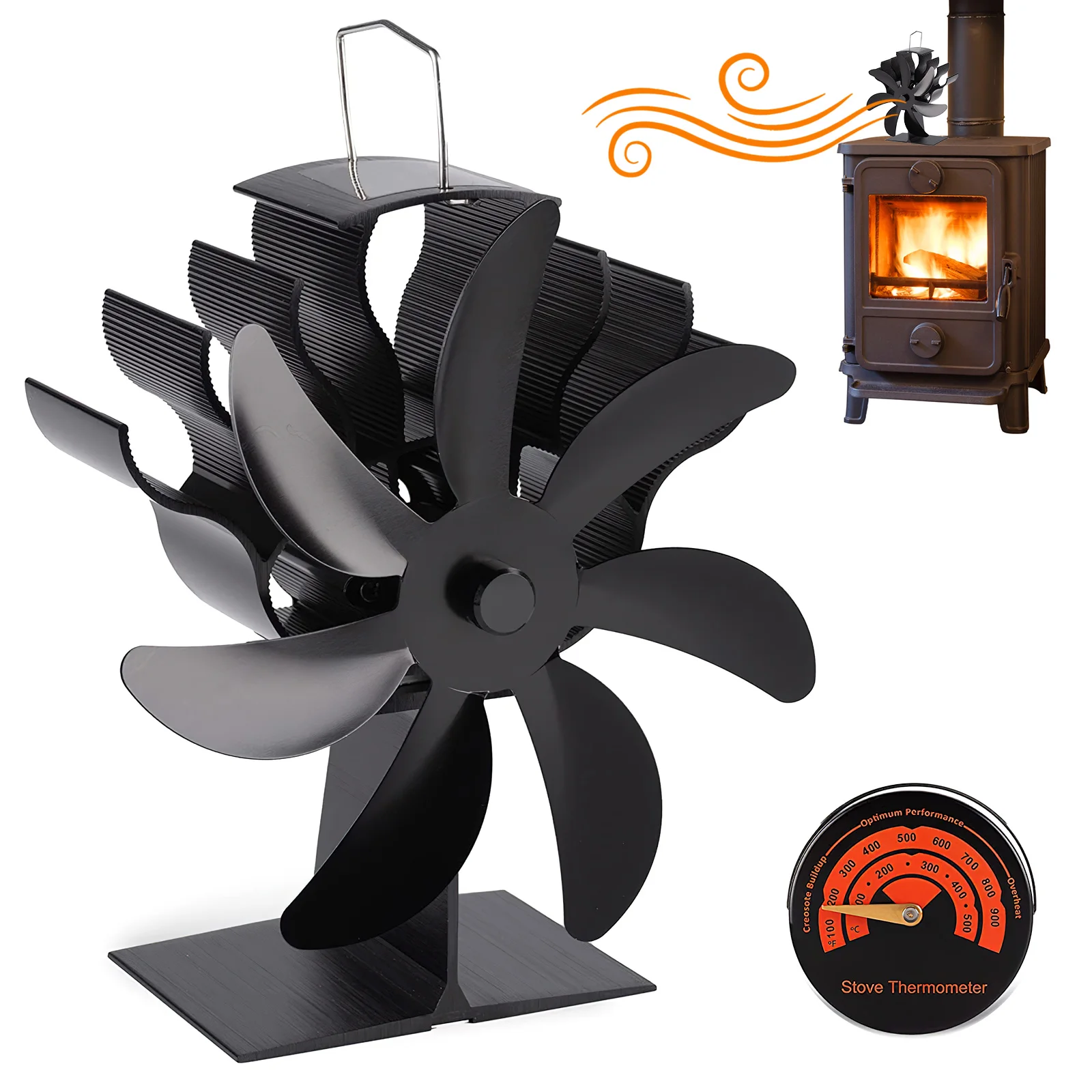 7FlgelwrmebetriebenerKaminventilatorleisesicherbrennenderOfenventilatoreffizienteW