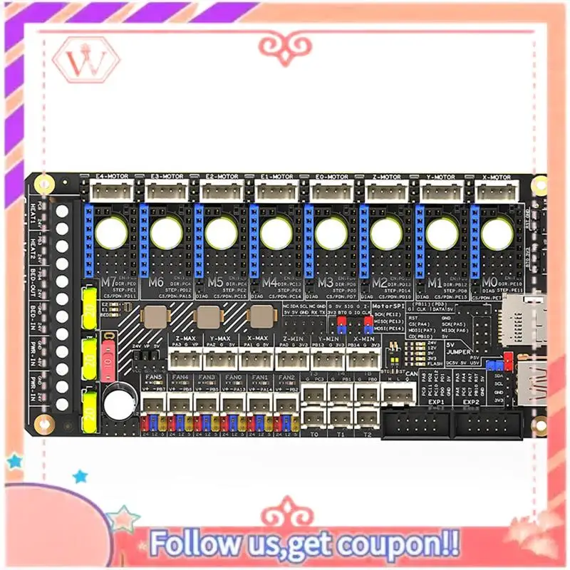 Upgraded Spider V3.0 H7 32 Bit Motherboard Drive 24V/48V Optional Power Supply Board 8 Axis TMC5160T TMC2209 Drive For Voron