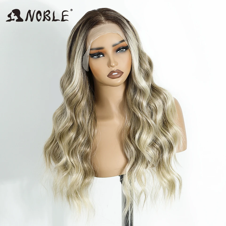 Noble Synthetic Lace Front Wig 13X4 Lace Front Wig Body Wavy Golden Wig For Women Lace Front Wig Ombre Blonde Cosplay Lace Wig